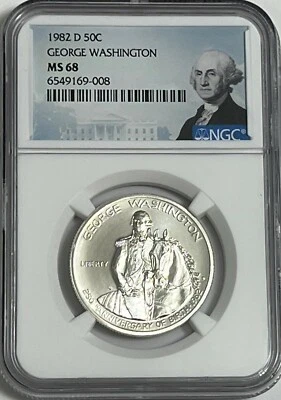 1982 D NGC MS68 Silver George Washington Commemorative Half Dollar Mint State - Image 1 of 3