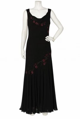 Винтажное вечернее платье XSCAPE Petite от Joanna Chen черное шелковое с бисером - Изображение 1 из 3