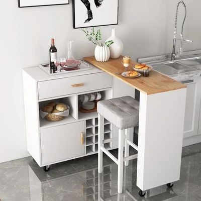 2-in-1 Kitchen Combo Storage Trolley Rolling Cupboard Island Bar Table - Image 1 of 4