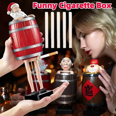 AS SHOW Santa Claus Funny Cigarette Dispenser Up Holder Prank Toy Smoking Box Case UK