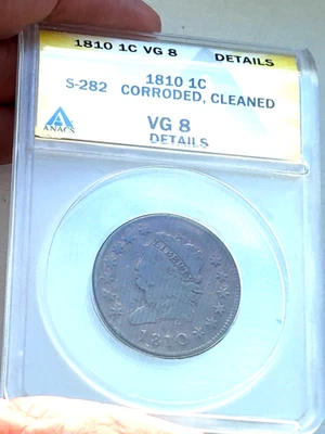 1810 Classic Head Large Cent ANACS VG 8 Details S-282 NICE COIN! - Image 1 of 4