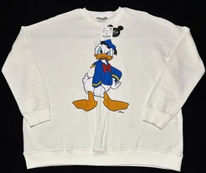 ZARA Disney Donal Duck White Crewneck Sweatshirt Women’s Size Medium Nwt New - Picture 1 of 10