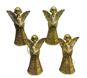 4 adornos de plástico dorado de colección años 60 ángeles rojo llama vela filigrana 4 1/4" de alto - Imagen 1 de 11