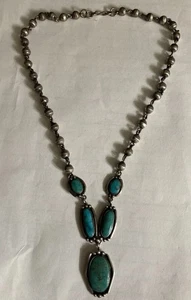 Vintage Sterling Silver Beaded Chain Necklace w/ Turquoise 24.24g - Bild 1 von 13