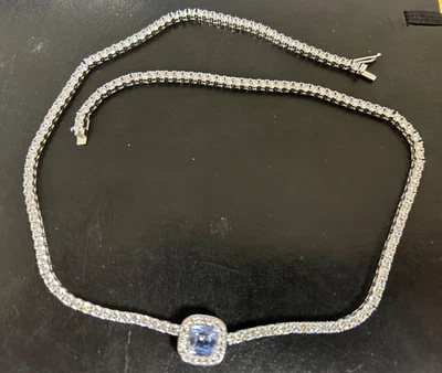 СЕРЕБРО КУБИЧЕСКИЙ ЦИРКОНИЙ ТЕННИС ОЖЕРЕЛЬЕ w/большой CZ топаз основной камень - Изображение 1 из 3