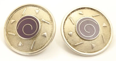 Brincos postes de prata esterlina grande geométrico esmaltado espiral ouro 14k artesanal  - Imagem 1 de 3