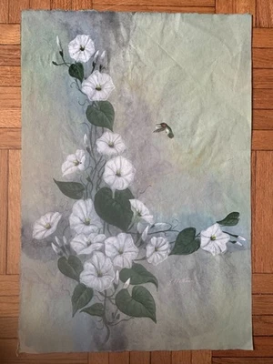 Vintage Watercolor Painting Hummingbirg Flowers John Matassa Signed OOAK 24 x 17 - Image 1 of 4