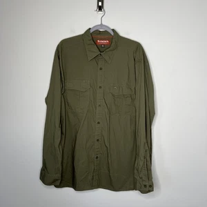 Simms Fishing Shirt Mens XL Green Long Sleeve Button Down Pockets Fly Fishing - Picture 1 of 10
