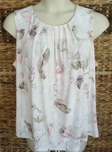 CALVIN KLEIN WOMENS PINK FLORAL PRINT PLEAT NECK SLEEVELESS TOP PLUS 3X NWT $59 - Picture 1 of 6