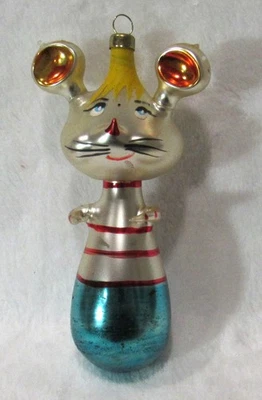 VTG Italian Blown Glass DE CARLINI Mouse in Pajamas Anthro Christmas Ornament - Image 1 of 2