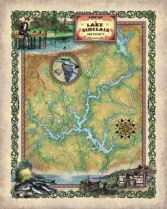 Lake Sinclair Georgia Map Art Print Poster Vintage Artwork Wall Home Decor Gift - Picture 1 of 5
