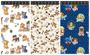 Trendy Pups Fabric 112cm wide 100% Cotton by Studio E Designer Dogs Bones - Picture 1 of 4