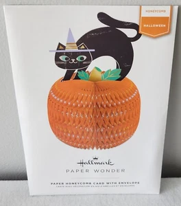 NIP HALLMARK Halloween Honeycomb Pumpkin Black Cat Paper Wonder Greeting Card! - Picture 1 of 6