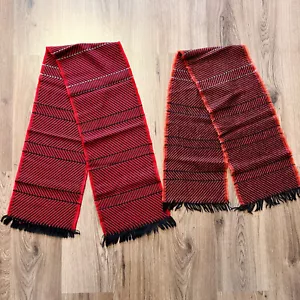2x Vintage 1980s East German Wool Scarves Red & Black Fashion Accessories Gift - Picture 1 of 7