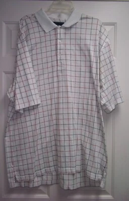 Nicklaus Golf Mens Short Sleeve Polo Size XXL, White (Red/Black Check pattern) - Image 1 of 4