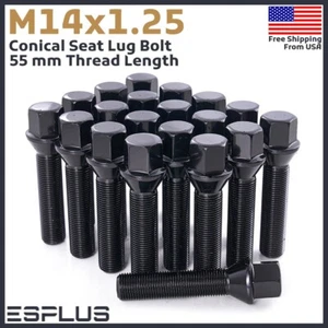 20 Pc BMW&Mini Lug Bolt M14x1.25 Black 55mm Fit 1-7 Series/M3-M5 W 25-29 Spacer - Picture 1 of 8