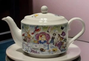 Vtg Whittard Chelsea China Drink Me Alice Wonderland Mad Hatter Tea Pot 2 Cups - Picture 1 of 20