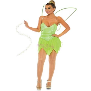SALE Adult Green Neverland Pixie Fairy Tinkerbell Fancy Dress Costume With Wings - Picture 1 of 12