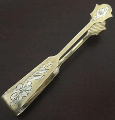 Lindo! Pinças florais antigas russas de prata esterlina dourada Kokoshnik 875 açúcar - Imagem 1 de 4