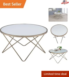 Stylish Round Coffee Table in White and Gold - Artistic Living Room Accent Piece - Picture 1 of 6
