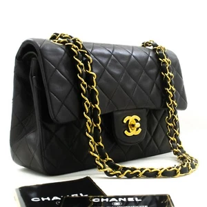 n70 CHANEL Authentic Classic Double Flap 9" Chain Shoulder Bag Black Lambskin - Picture 1 of 20