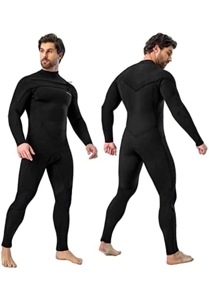 MWTA Men's Surfing Wetsuit, Chest Zip Fullsuit, Premium 4/3mm for Cold Water, S