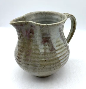 Studio Art Pottery Pitcher Beige Marbled Glaze Ribbed - Picture 1 of 6
