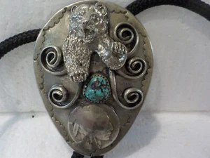 Oso pardo Bolo de colección piedra turquesa cabeza de búfalo níquel 2,5" de largo - Imagen 1 de 5
