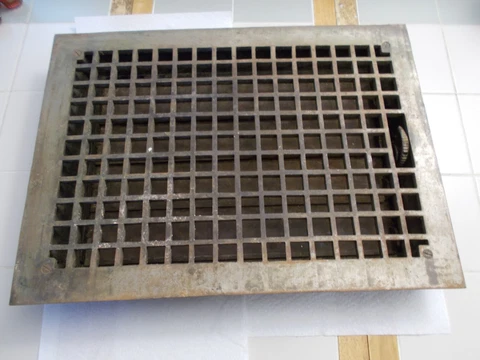 Antique Steel Highton Louvered Heat Grate  or Floor Register , 22 1/4" x 16 1/4" Cover