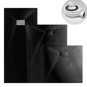 SMC Duschwanne schwarz Duschtasse Acrylwanne Superflach Rutschfest mit Siphon - Bild 1 von 23