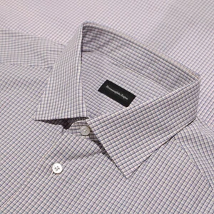 Ermenegildo Zegna NWT Dress Shirt Size 17 43 In White With Blue & Brown Plaid - Picture 1 of 11
