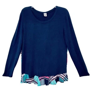 Sun & Moon Womens Size M Navy & Multicolor Plaid Ruffle Bottom Long Sleeve Tunic - Picture 1 of 6