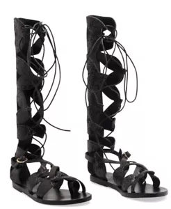 ANCIENT GREEK SANDALS Black Filareskia High Glitter Gladiators Sandals Shoes 38 - Picture 1 of 4