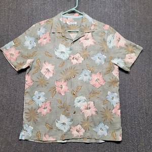Tommy Bahama Shirt Mens Large Blue Silk Blend Hawaiian IslandZone Palm Tropical - Picture 1 of 11