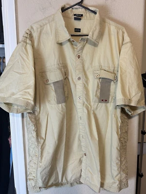 Oakley Mens L Button Up Shirt Short Sleeve rip stop fishing outdoor beige camp - Image 1 of 4