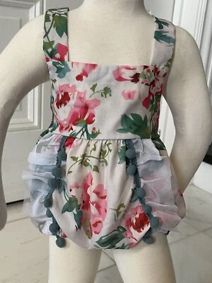 Boutique Floral Roses Infant Baby Girls Romper Red Pink Size 6-12 Months Foto 1 de 4