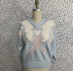 Suéter Vintage Pastel Lentejuelas Bordado Mediano - Imagen 1 de 7