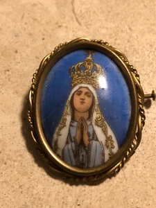 Vintage 60er Jahre Our Lady of Fatima Porzellan Brosche Pin Frankreich Limoges selten - Bild 1 von 4