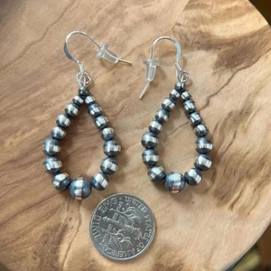 Orecchini in argento sterling con perle navajo nativi americani - Foto 1 di 5
