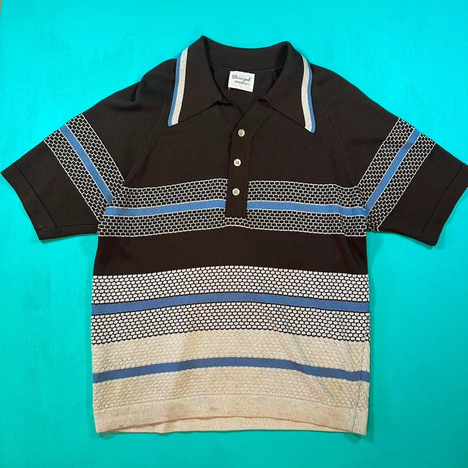 Vintage 1970s collared polo striped shirt multicolor collared 70s vtg mens shirt - Image 1 of 4