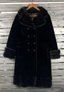 Vintage Borgaza Coat Womens Large Black Faux Fur Trim Double Breasted 60s 70s - Picture 1 of 13