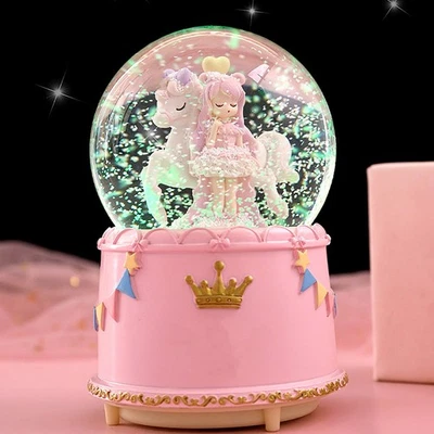 Crystal Ball Music Box Cute Cartoon Look Snowflake Rotating - Image 1 of 4