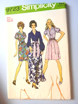 Simplicity 9723 sewing pattern Shirt Dress in 2 Lengths sz 14 UNCUT FF 1971 - Image 1 of 2