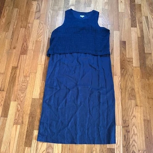 Pure Jill Dress Womens Large Navy Blue Linen Maxi Sheath Lagenlook Classic - Picture 1 of 6