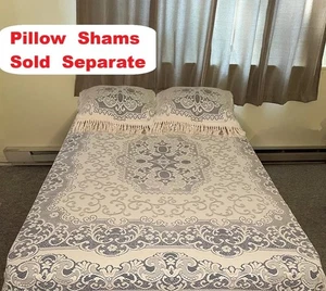 Windermere Ivory King Braided Fringe Lace Coverlet 108" x 96" Cotton Blend - Picture 1 of 7