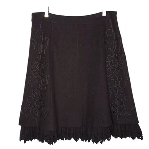 Hazel Hazel Hazel Wool Blend Skirt M Brown Panel Ribbon Cut Out Ruffle Boho - Picture 1 of 6