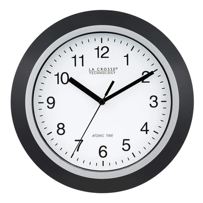 WT-3102B 10-Inch WWVB Self-set Analog Wall Clock and automatic DST reset,Blac... - Image 1 of 4
