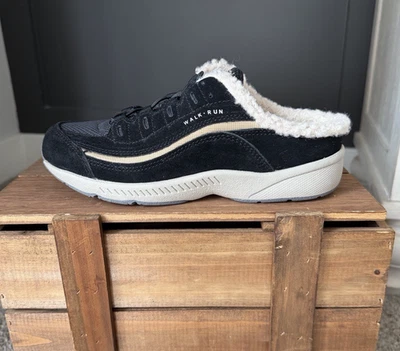 NWOB Easy Spirit Women’s Romy Clog Cozy Walking Mule Sz 7 Black Cream Shearling - Image 1 of 4