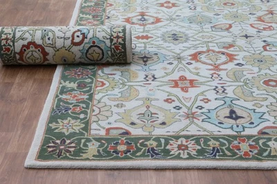 Womenarts Handmade Wool Tufted Area Rug Traditional Catherine Green - Image 1 of 4