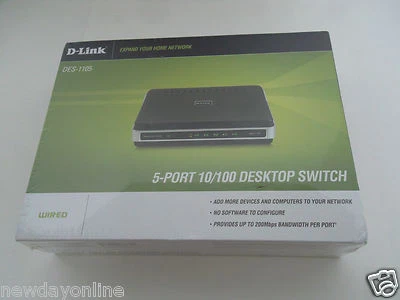 * NEW* D-Link 5-Port Hi-Speed Desktop Switch 100 RJ-45 Ethernet DES-1105 Duplex - Image 1 of 4